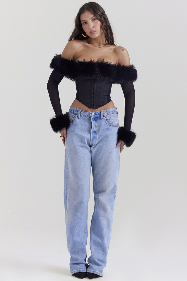Corset Plumes | Similicuir Structuré | Soirées Glamour