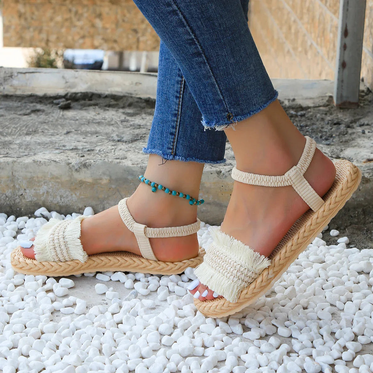 Sandales Bohèmes | Franges et Semelle Tressée | Idéales pour l’été, les vacances ou un look décontracté