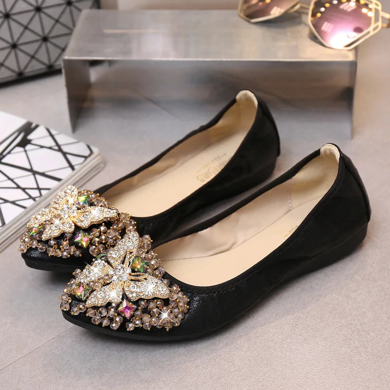 Ballerines Festives | Détail Bijou Étincelant | Bout Pointu Élégant | Idéales pour Mariages et Soirées