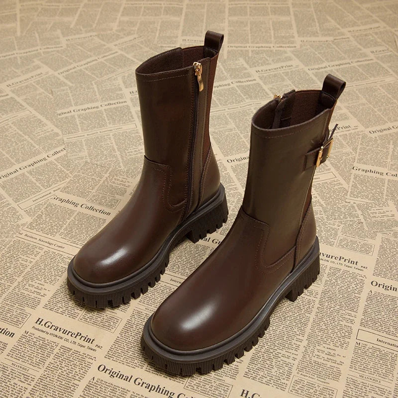 Bottines Mi-Mollet | Cuir Synthétique | Semelle Antidérapante