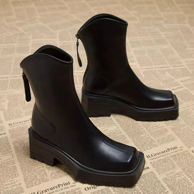 Bottines épaisses | Bout carré moderne | Semelle crantée | Idéales pour l’automne et un look urbain