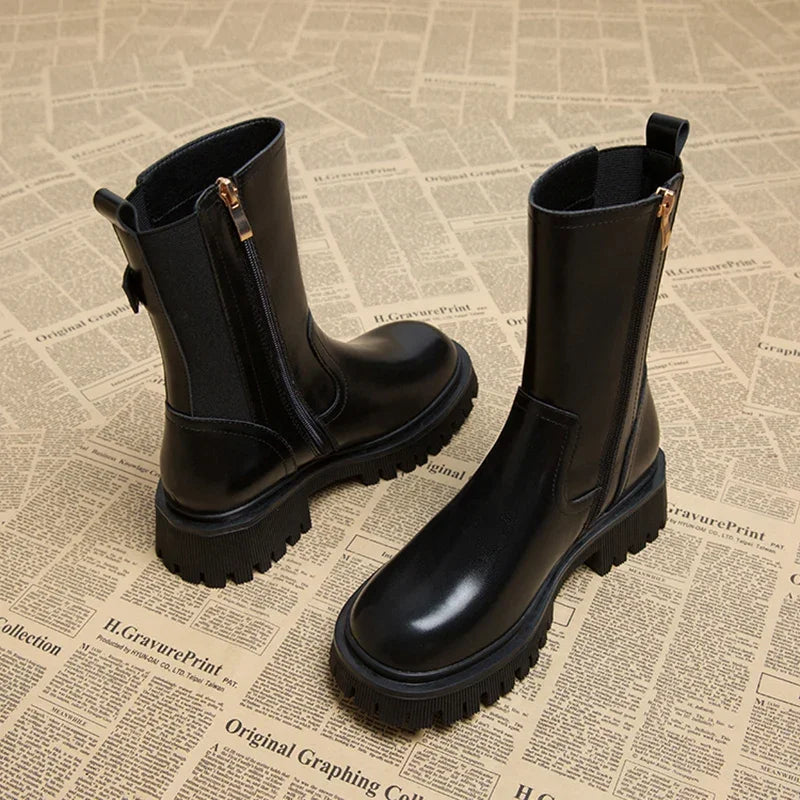 Bottines Mi-Mollet | Cuir Synthétique | Semelle Antidérapante