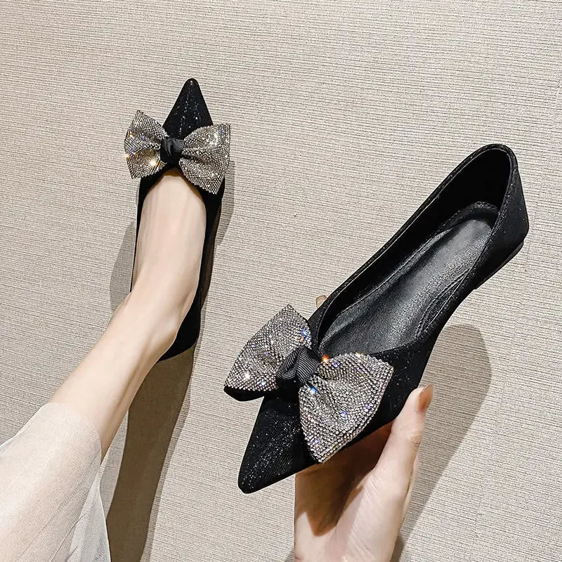 Ballerines Élégantes | Bout Pointu | Détail Nœud Scintillant | Parfaites pour Soirées et Cérémonies