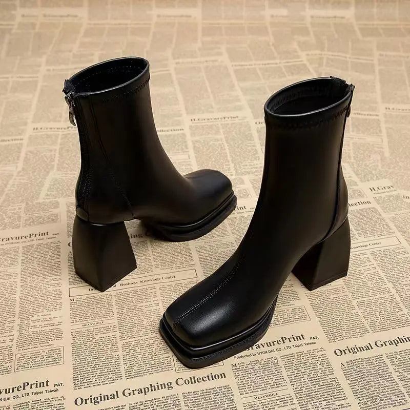 Bottines Mi-Mollet | Cuir Synthétique | Plateforme Confortable | Sorties Urbaines