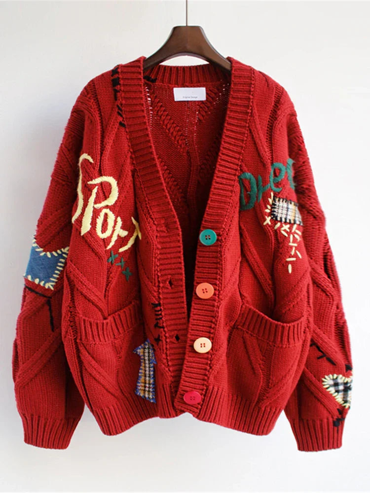 Cardigan Oversize | Brodé et Original | Idéal pour un look casual créatif et confortable