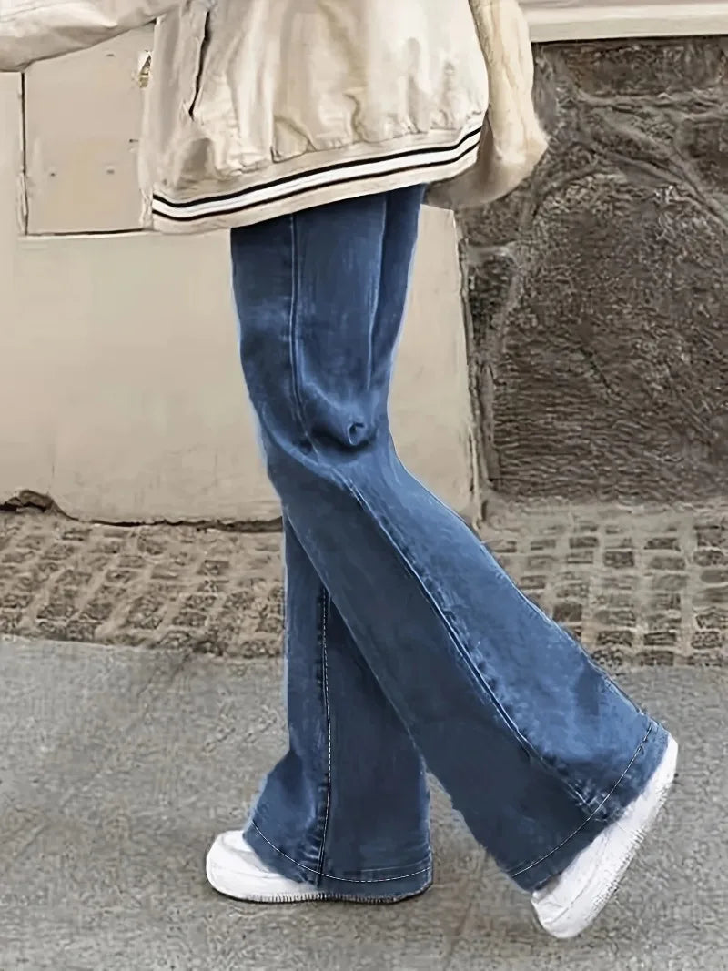 Jean Flare | Délavé Bleu Moyen | Chaîne Amovible | Parfait pour look rock-chic