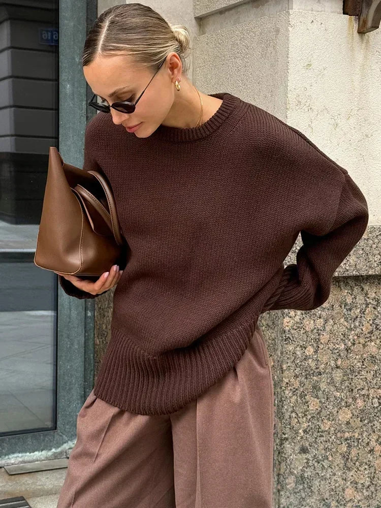 Pull Oversize Femme | Maille Épaisse et Col Rond | Idéal pour Looks Automnaux Élégants et Décontractés