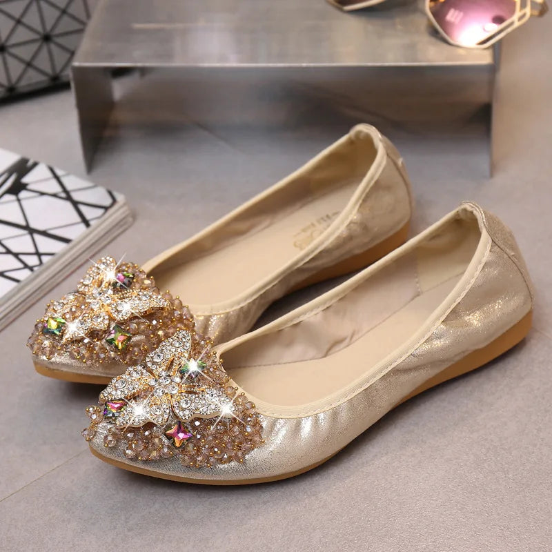 Ballerines Festives | Détail Bijou Étincelant | Bout Pointu Élégant | Idéales pour Mariages et Soirées