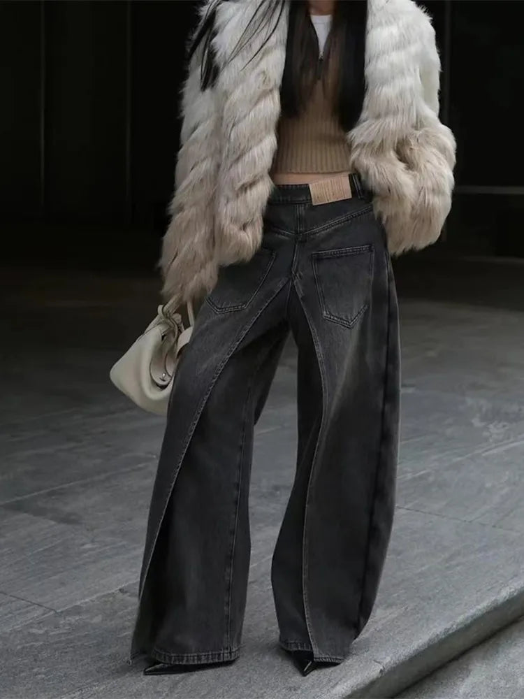 Jean à Fente Frontale | Denim Vintage | Jambe Large | Idéal pour streetwear contemporain