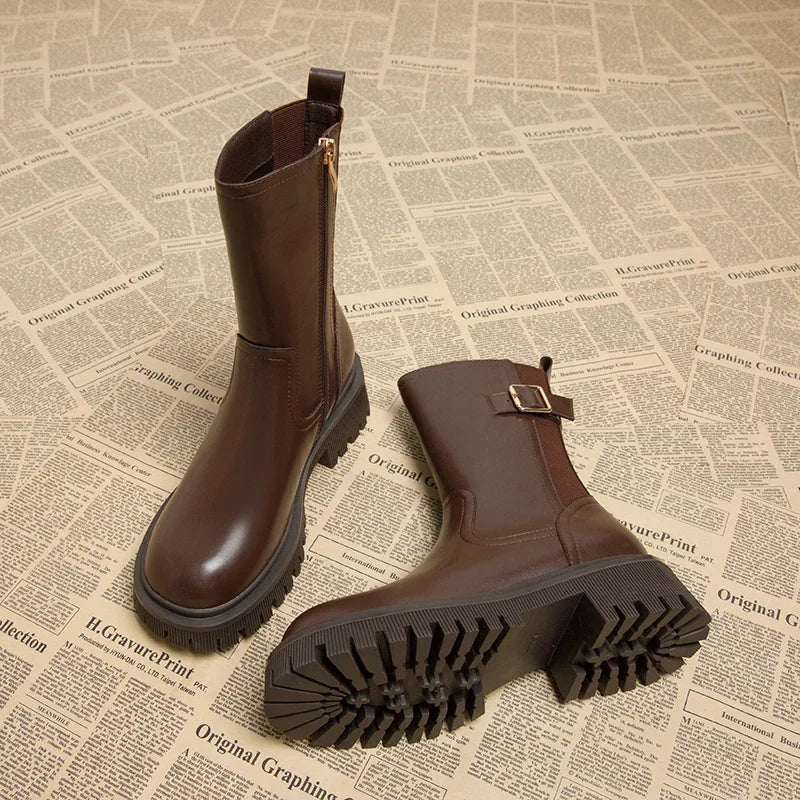 Bottines Mi-Mollet | Cuir Synthétique | Semelle Antidérapante