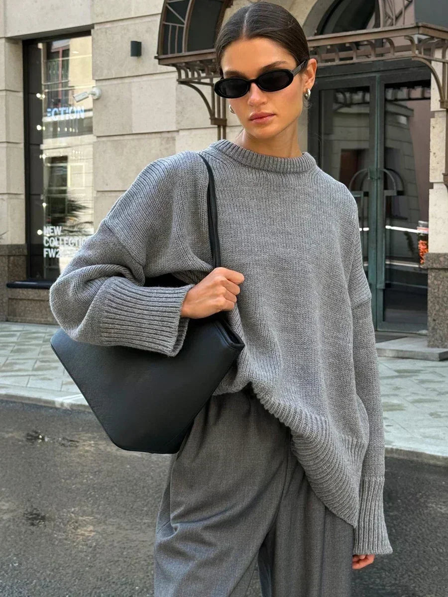 Pull Oversize Femme | Maille Épaisse et Col Rond | Idéal pour Looks Automnaux Élégants et Décontractés