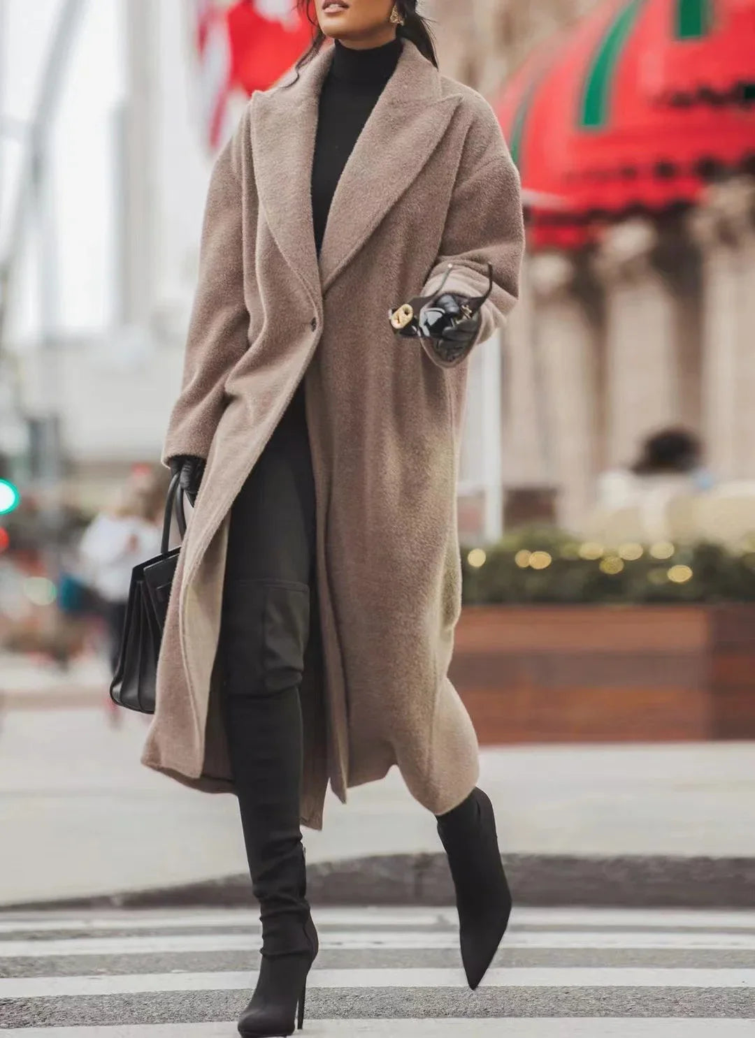 Manteau Élégant Long | Texture Duveteuse et Coupe Droite | Idéal pour l’Hiver Chic et les Tenues Habillées