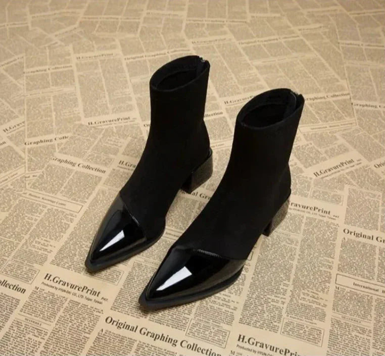 Bottines femme | Bout pointu verni | Talon bas | Idéal look automnal ou élégant au quotidien