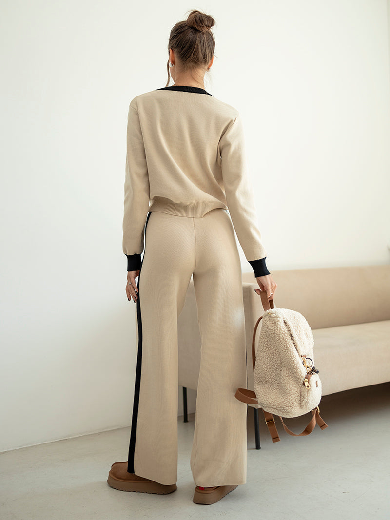 Ensemble Femme | Broderie Élégante & Confort Tricot | Parfait pour Détente ou Sortie Casual