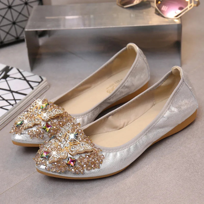 Ballerines Festives | Détail Bijou Étincelant | Bout Pointu Élégant | Idéales pour Mariages et Soirées