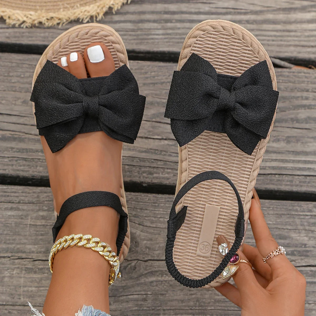 Sandales Été | Nœud Féminin et Semelle Souple | Idéales pour un look romantique et décontracté