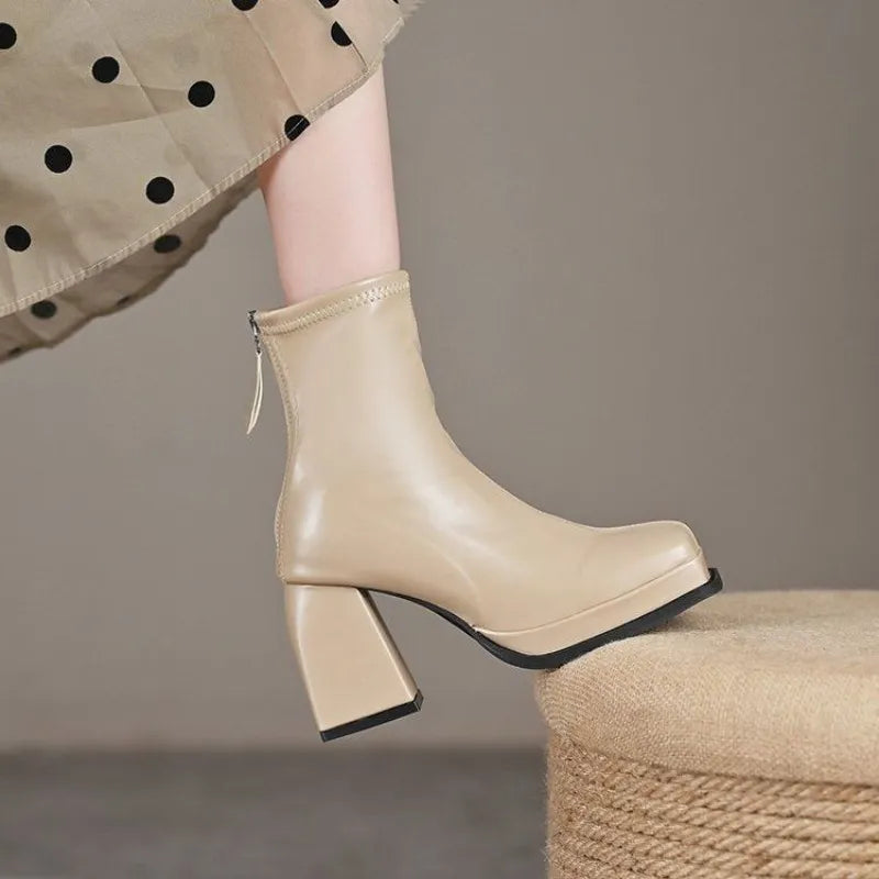 Bottines Mi-Mollet | Cuir Synthétique | Plateforme Confortable | Sorties Urbaines