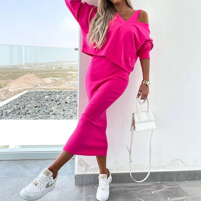 Ensemble Décontracté | Jupe Ajustée et Haut Loose | Style Minimal Chic | Parfait pour Sorties Urbaines ou Détente