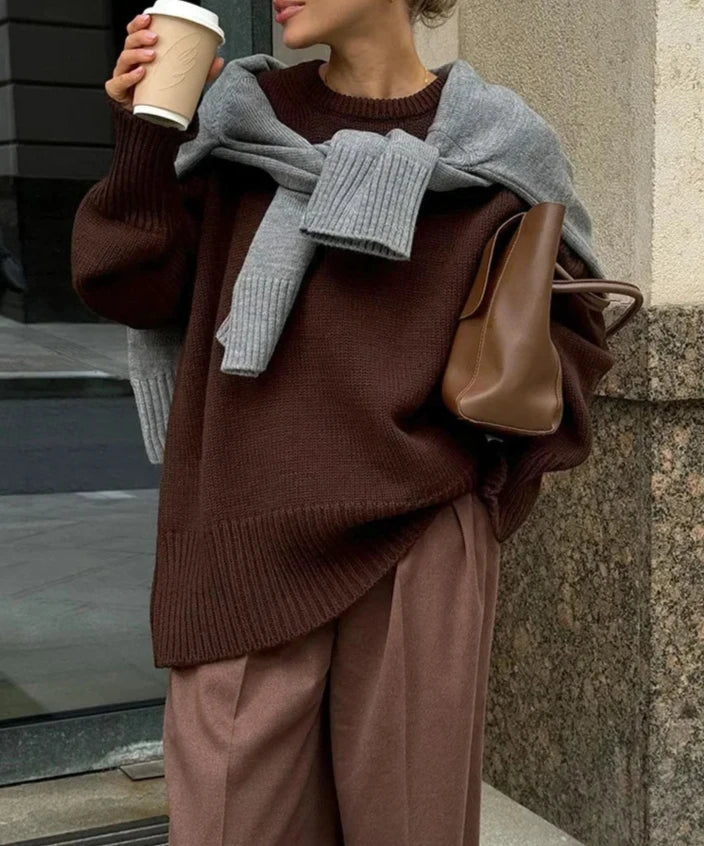 Pull Oversize Femme | Maille Épaisse et Col Rond | Idéal pour Looks Automnaux Élégants et Décontractés