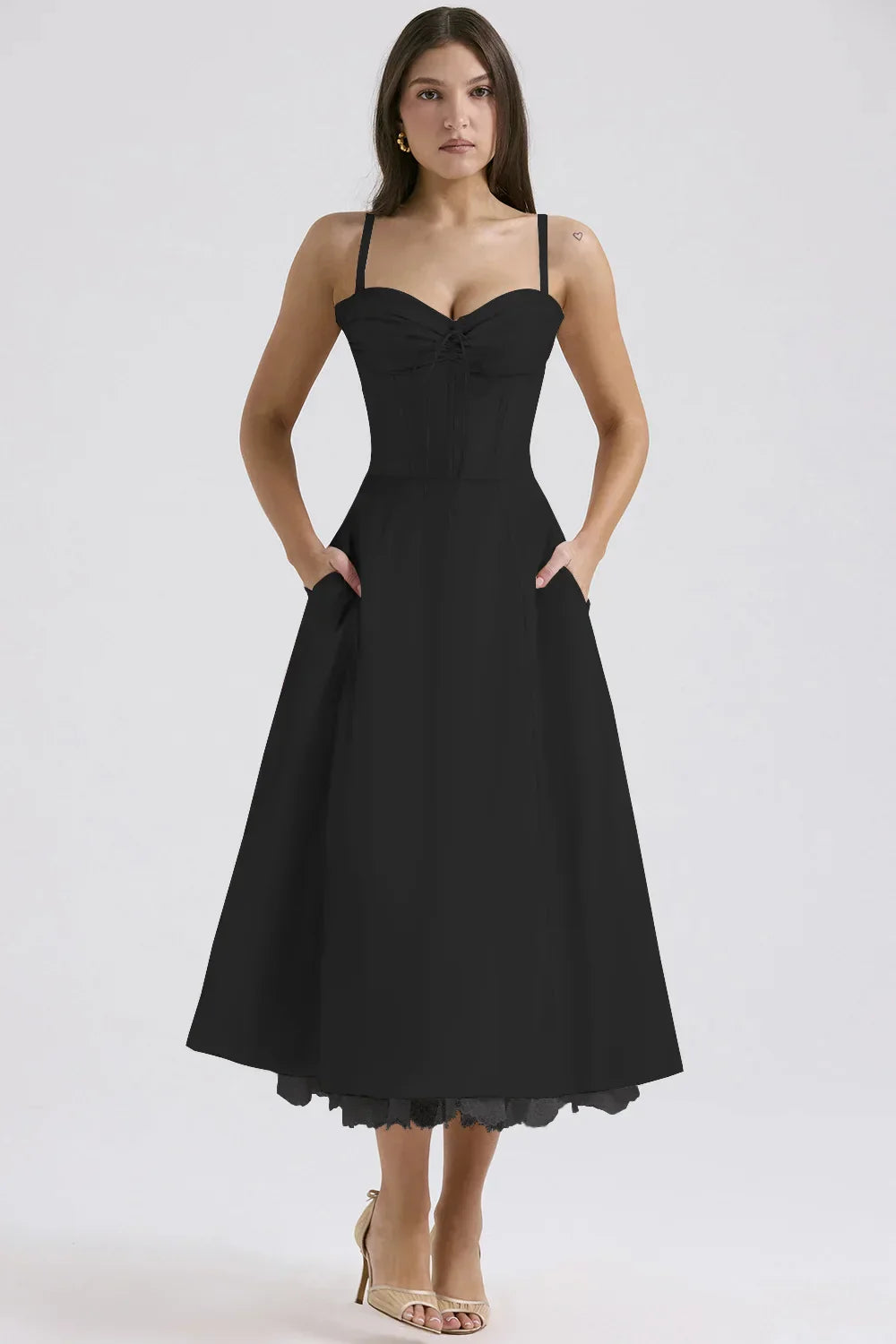 Robe Élégante | Coupe Mi-Longue Structurée | Corsage Cintré | Parfaite pour Soirée ou Dîner Habillé