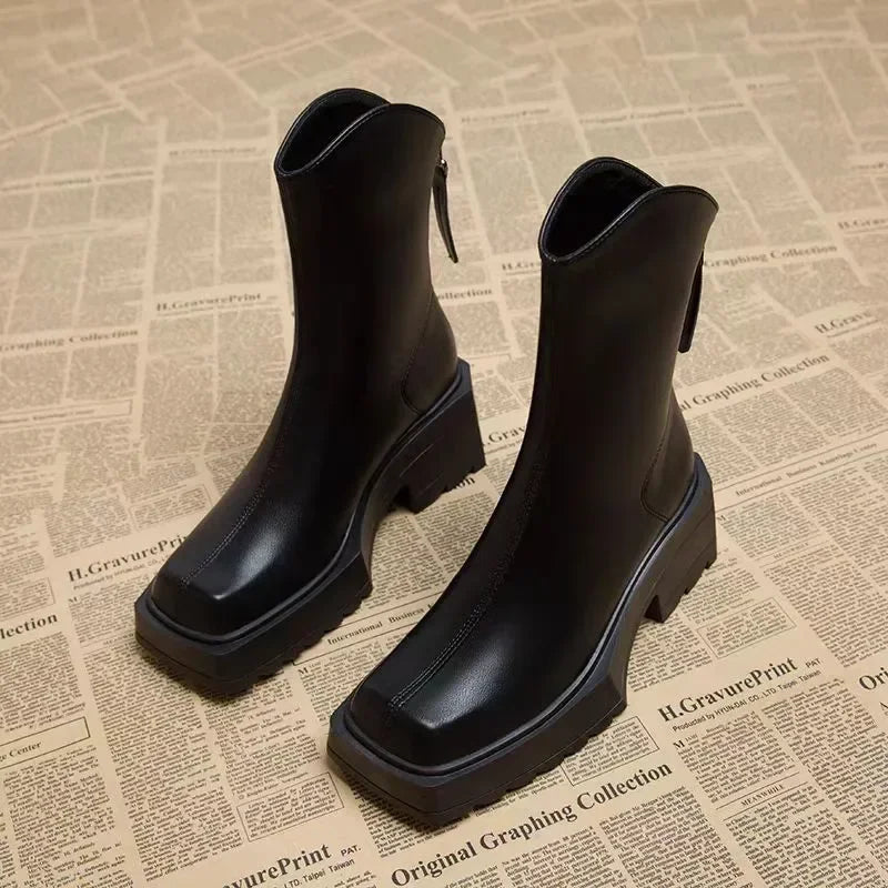 Bottines épaisses | Bout carré moderne | Semelle crantée | Idéales pour l’automne et un look urbain