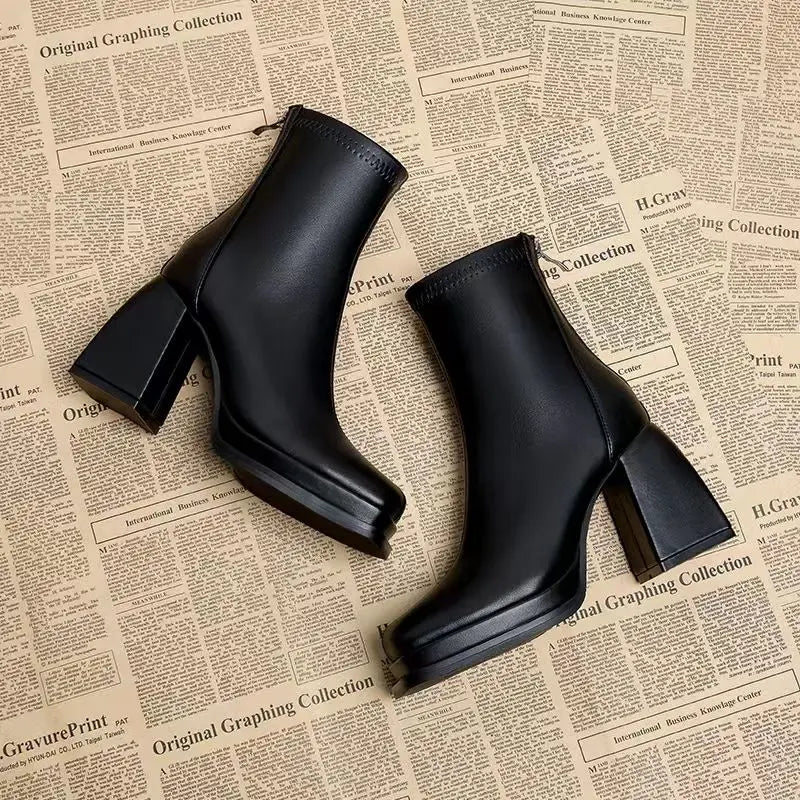 Bottines Mi-Mollet | Cuir Synthétique | Plateforme Confortable | Sorties Urbaines