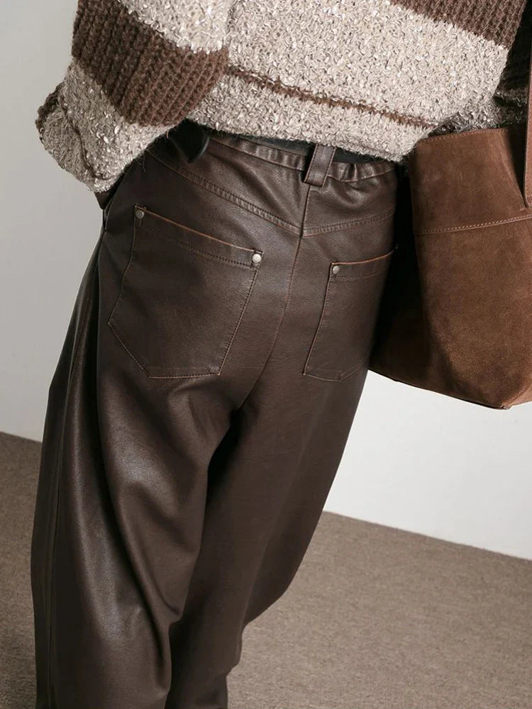 Pantalon Simili-Cuir | Taille Haute & Plis Plats | Idéal pour un look urbain