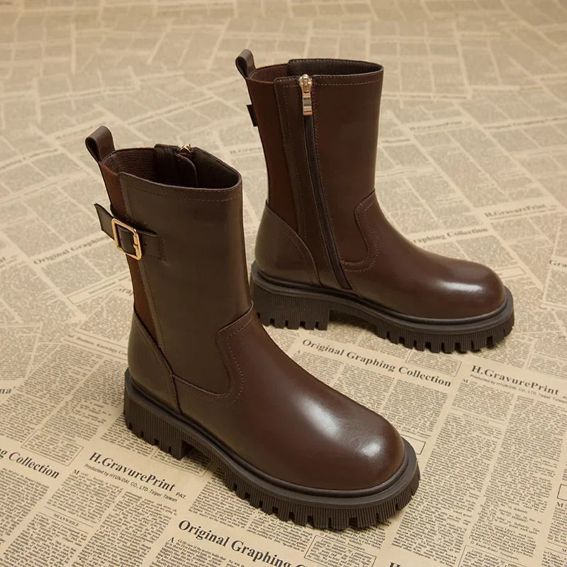 Bottines Mi-Mollet | Cuir Synthétique | Semelle Antidérapante