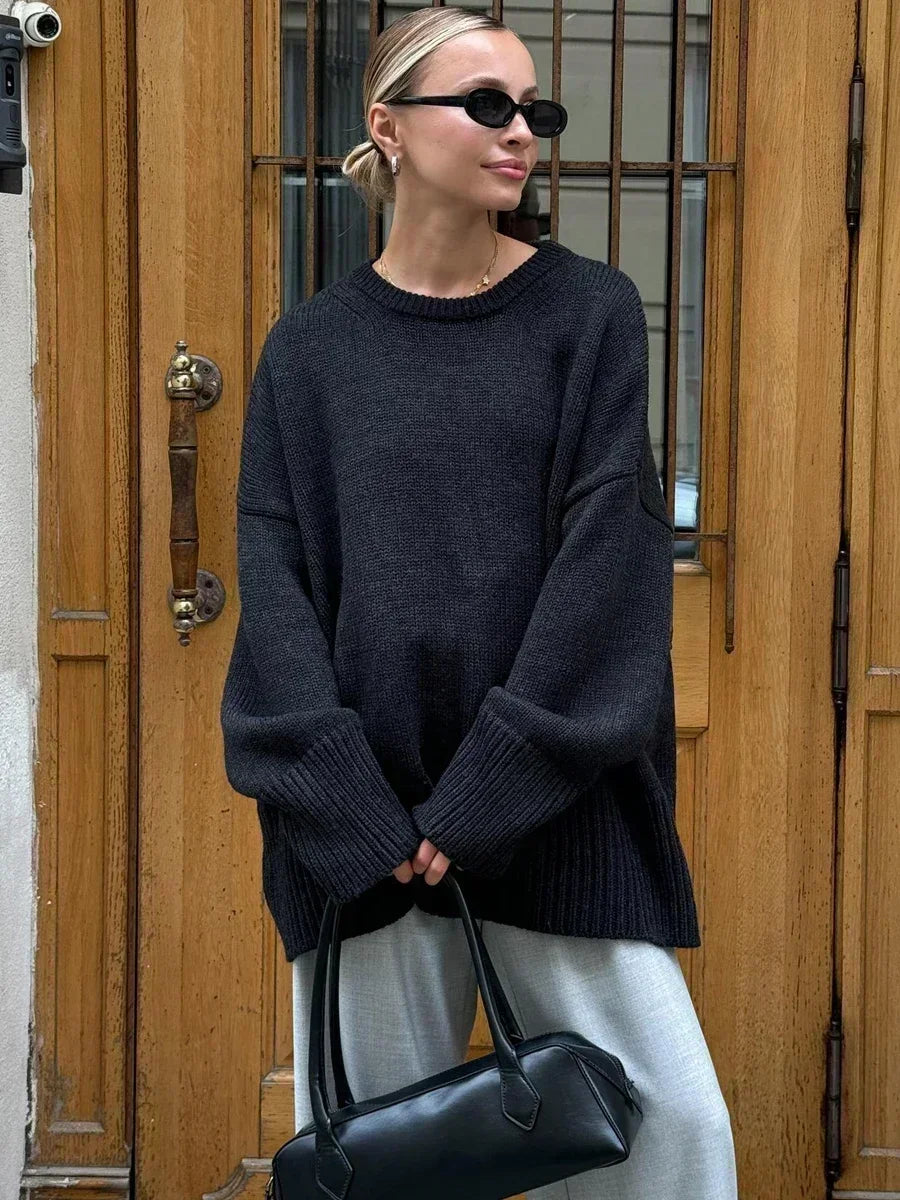 Pull Oversize Femme | Maille Épaisse et Col Rond | Idéal pour Looks Automnaux Élégants et Décontractés