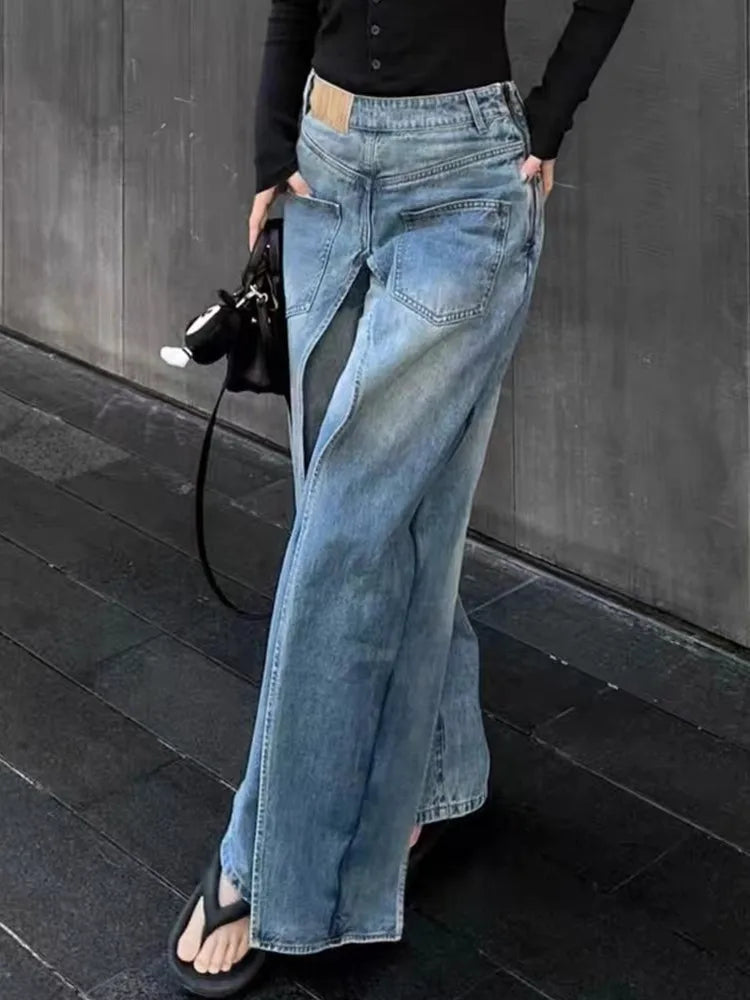 Jean à Fente Frontale | Denim Vintage | Jambe Large | Idéal pour streetwear contemporain