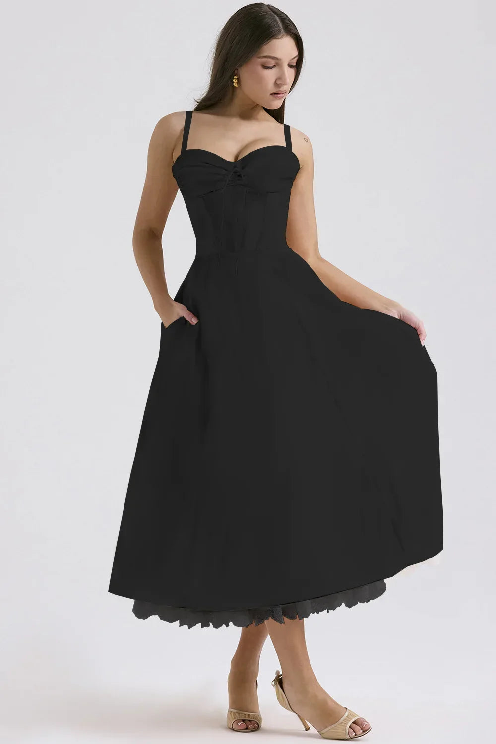 Robe Élégante | Coupe Mi-Longue Structurée | Corsage Cintré | Parfaite pour Soirée ou Dîner Habillé
