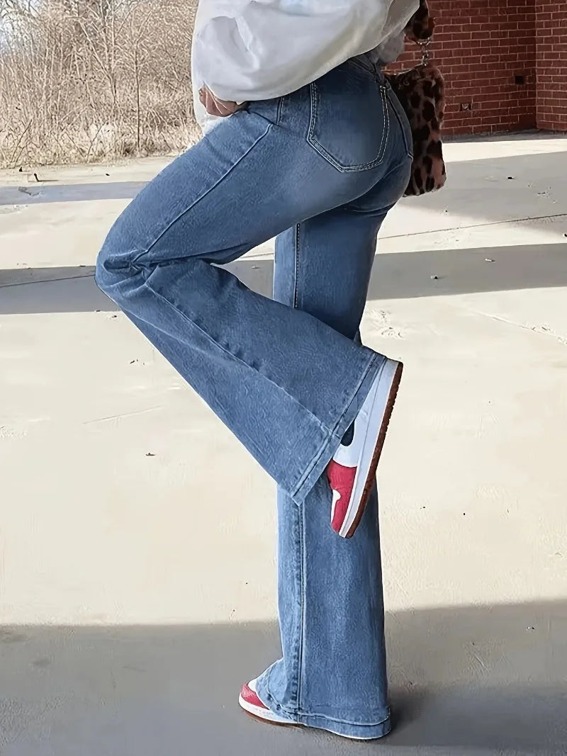 Jean Flare | Délavé Bleu Moyen | Chaîne Amovible | Parfait pour look rock-chic