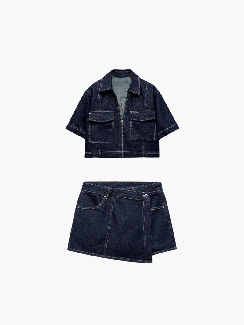 Ensemble Femme | Denim Moderne et Structuré | Parfait pour les sorties urbaines et les looks du quotidien