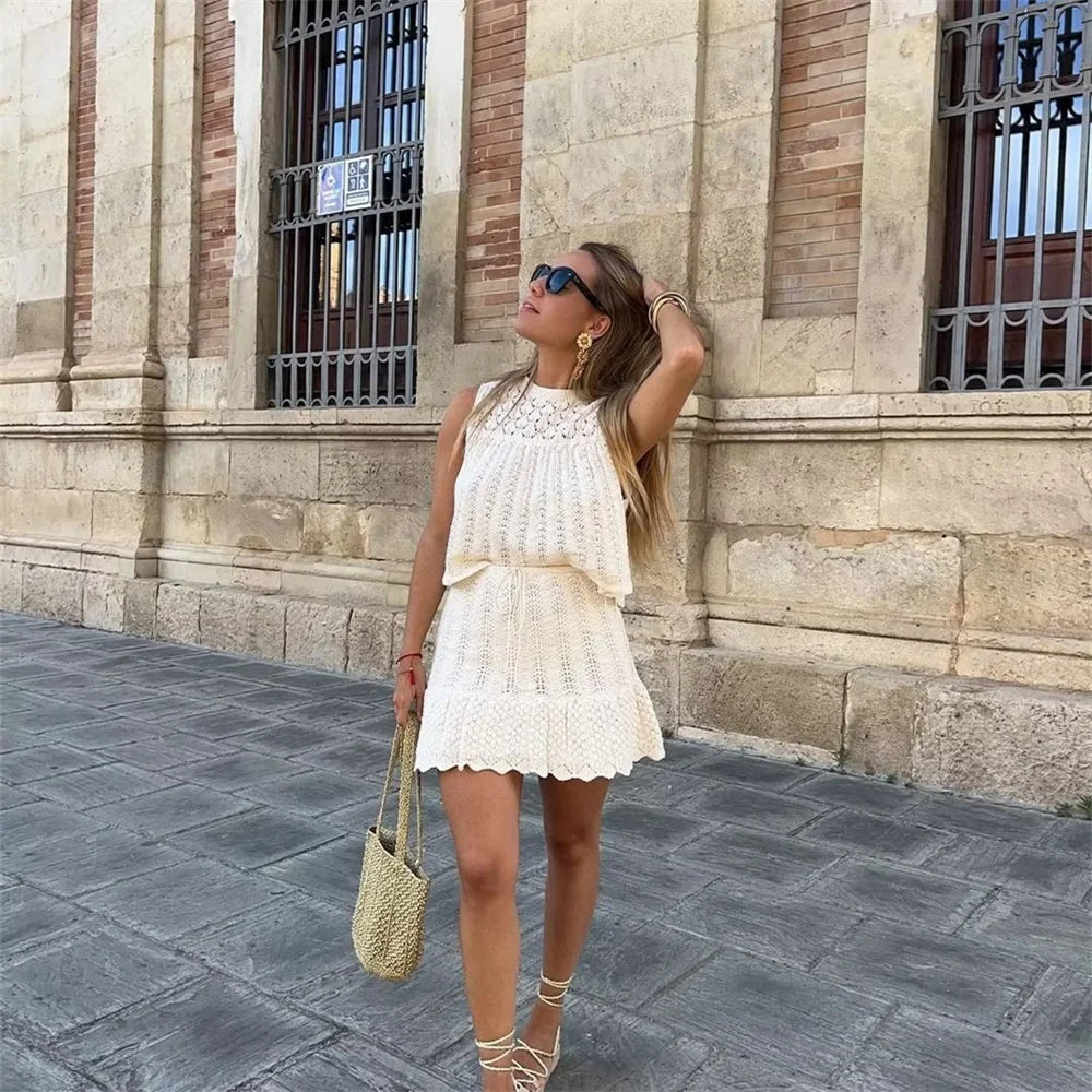 Ensemble Tricot | Sans Manches | Léger et Texturé | Parfait pour le Printemps et Été