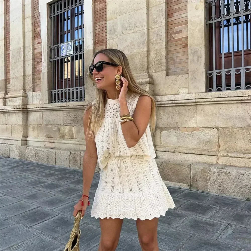 Ensemble Tricot | Sans Manches | Léger et Texturé | Parfait pour le Printemps et Été