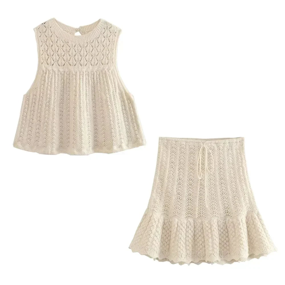 Ensemble Tricot | Sans Manches | Léger et Texturé | Parfait pour le Printemps et Été