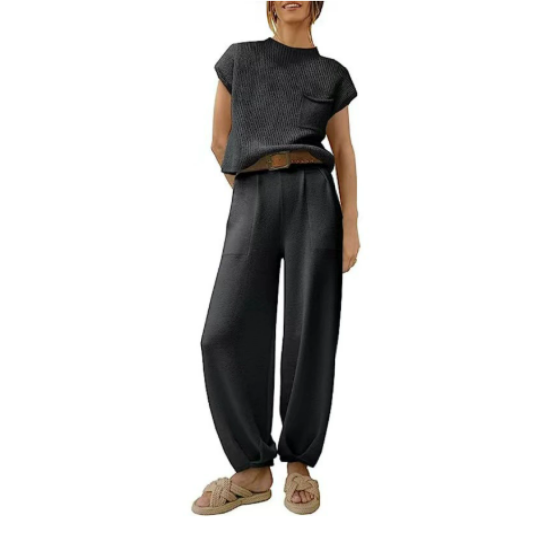 Ensemble 2 Pièces Confort | Haut Maille Sans Manches | Pantalon Sarouel Fluide Été