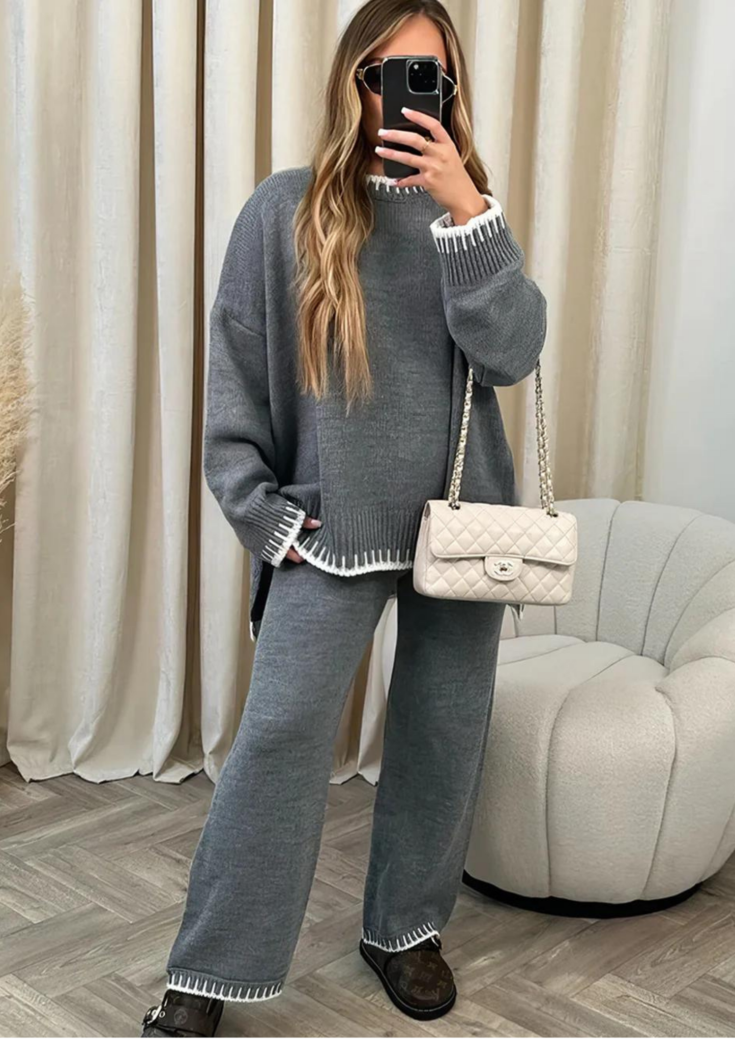Ensemble Maille Douce | Pull Oversize et Pantalon Large | Parfait pour Détente à la Maison ou Sorties Confort
