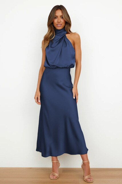 Robe Longue Satinée Noire | Élégance Intemporelle | Fluide et Confortable