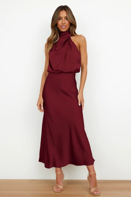 Robe Longue Satinée Noire | Élégance Intemporelle | Fluide et Confortable