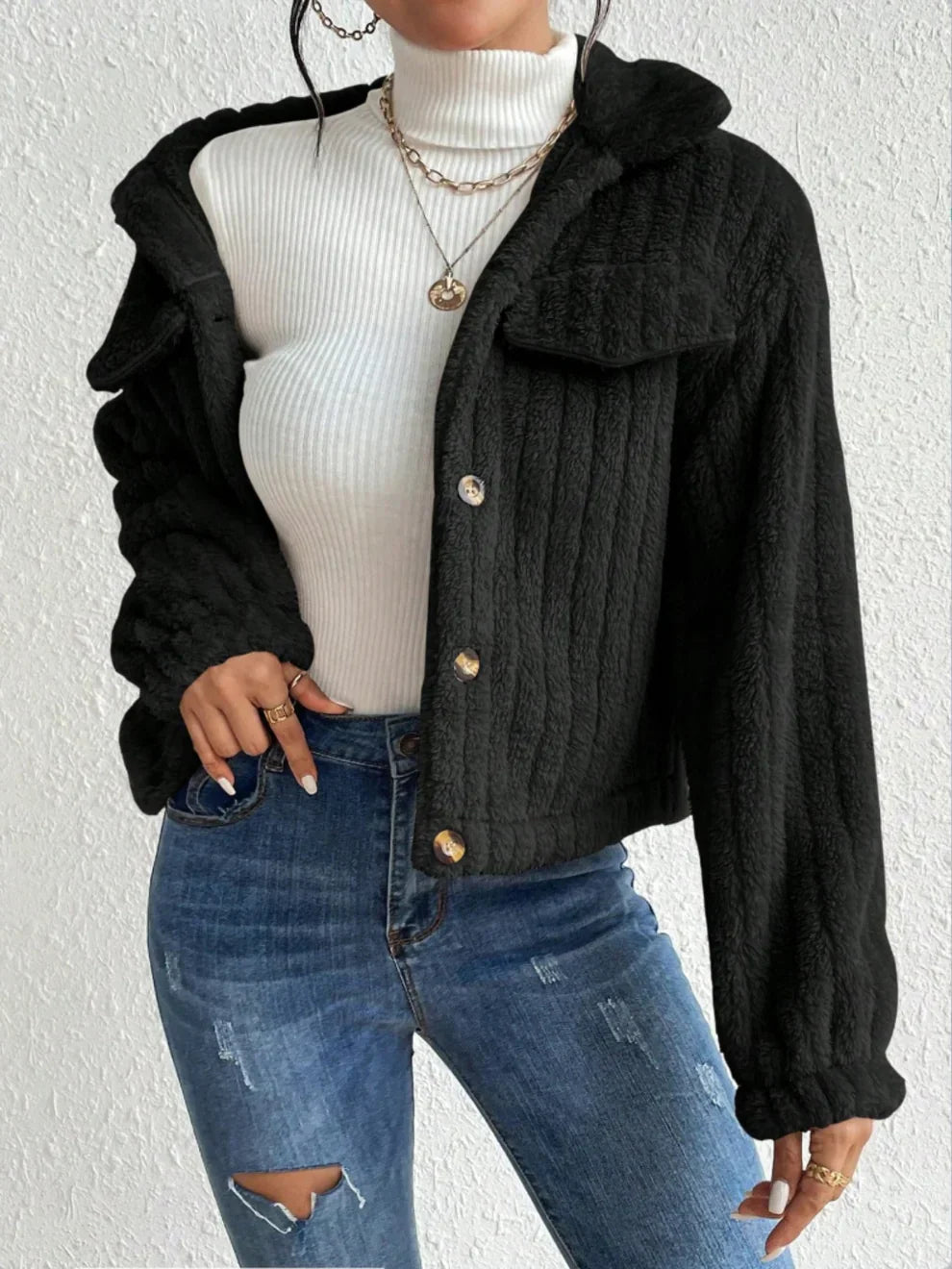 Veste Femme Chaude | Tissu Texturé | Look Décontracté Chic pour Automne & Hiver