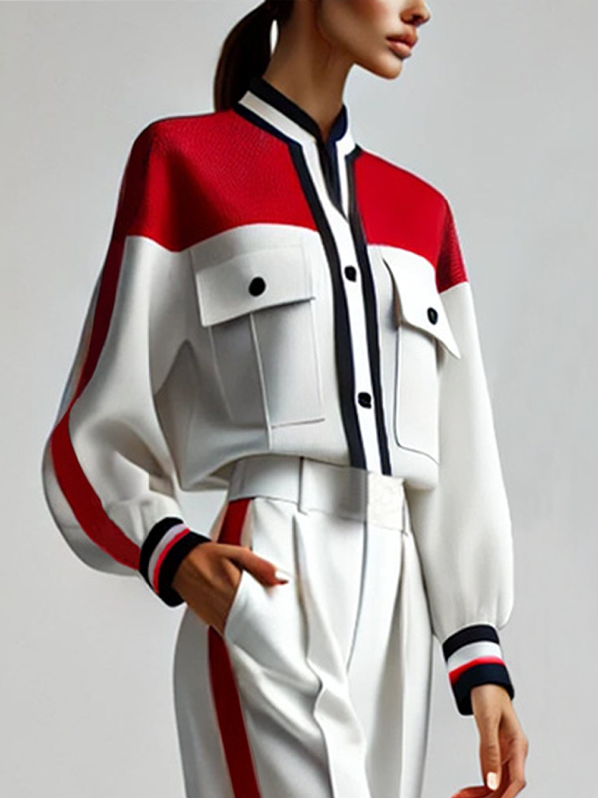 Ensemble Femme Tailleur Moderne | Veste et Pantalon à Bande Contrastée | Sport-Chic Élégant | Idéal pour la ville