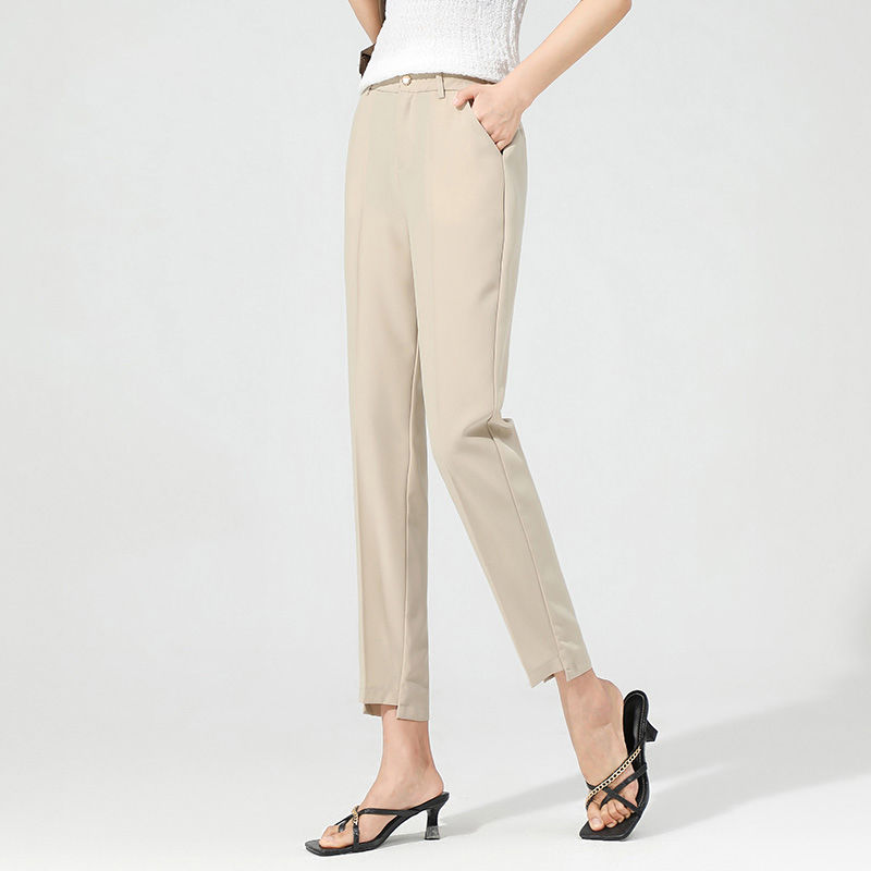 Pantalon Droit | Taille Mi-Haute | Plis Marqués | Idéal pour bureau et déjeuners d’affaires