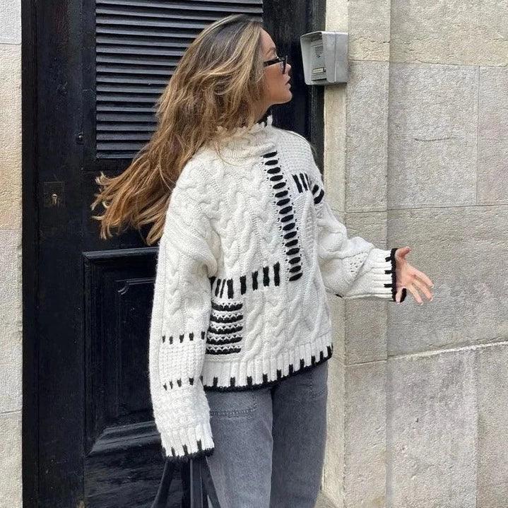 Pull Hiver | Motif Torsadé et Détails Contrastés | Idéal pour un look texturé et moderne