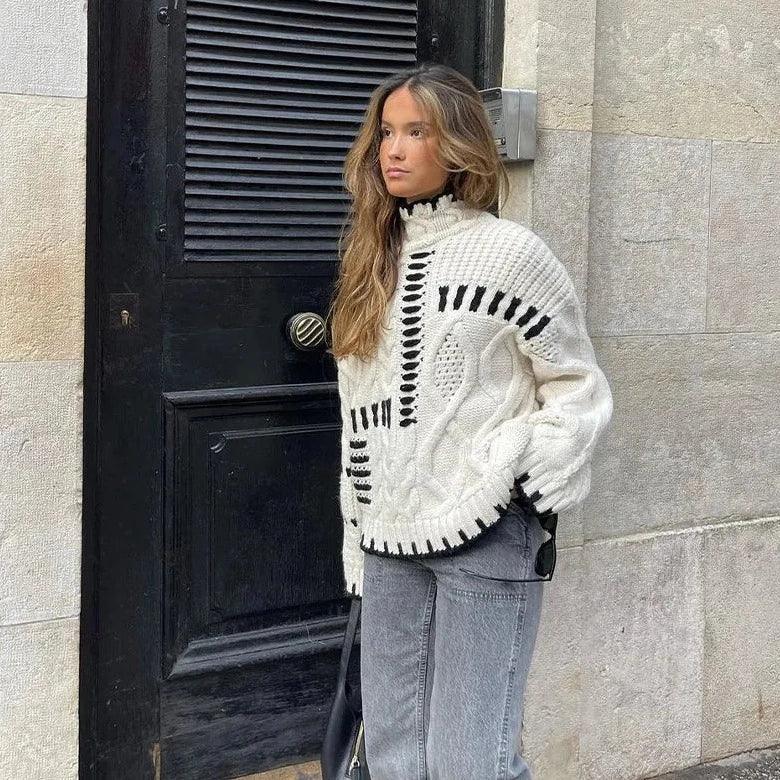 Pull Hiver | Motif Torsadé et Détails Contrastés | Idéal pour un look texturé et moderne