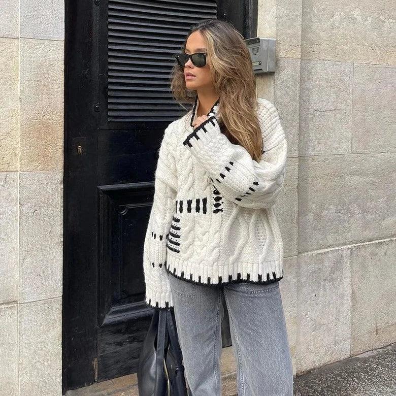Pull Hiver | Motif Torsadé et Détails Contrastés | Idéal pour un look texturé et moderne
