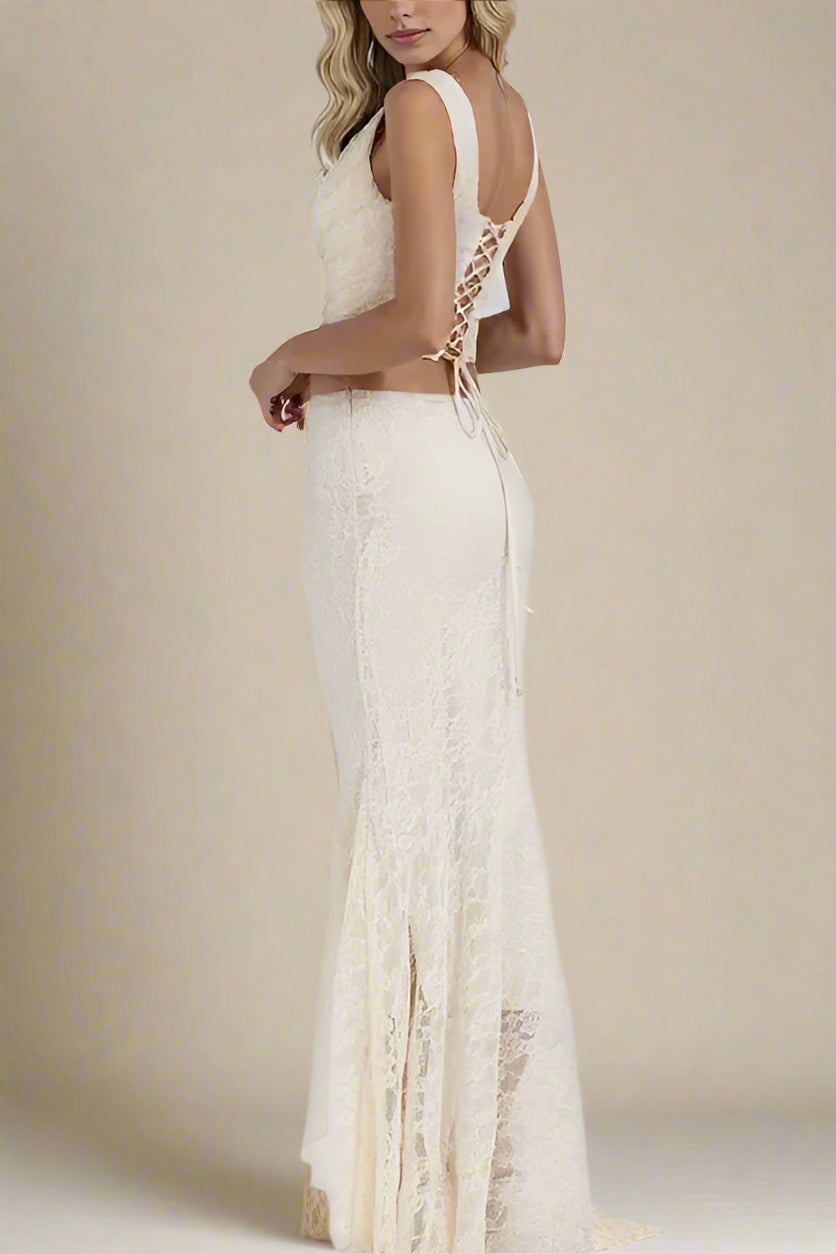 Ensemble Dentelle | Deux Pièces Élégant | Coupe Corset | Idéal pour les événements d'été et soirées