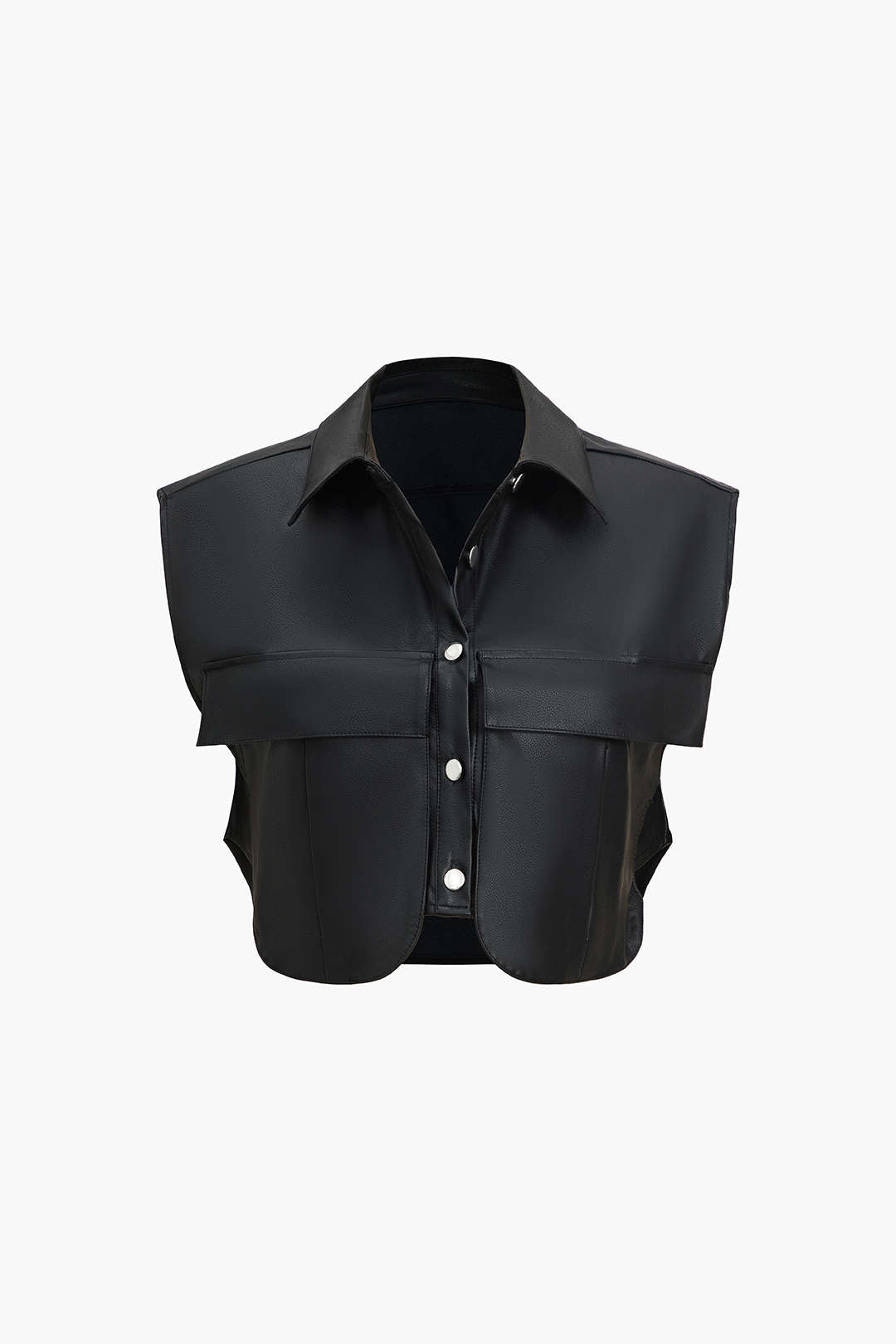 Crop Similicuir | Gilet Sans Manches | Pressions Métalliques | Parfait pour sorties citadines