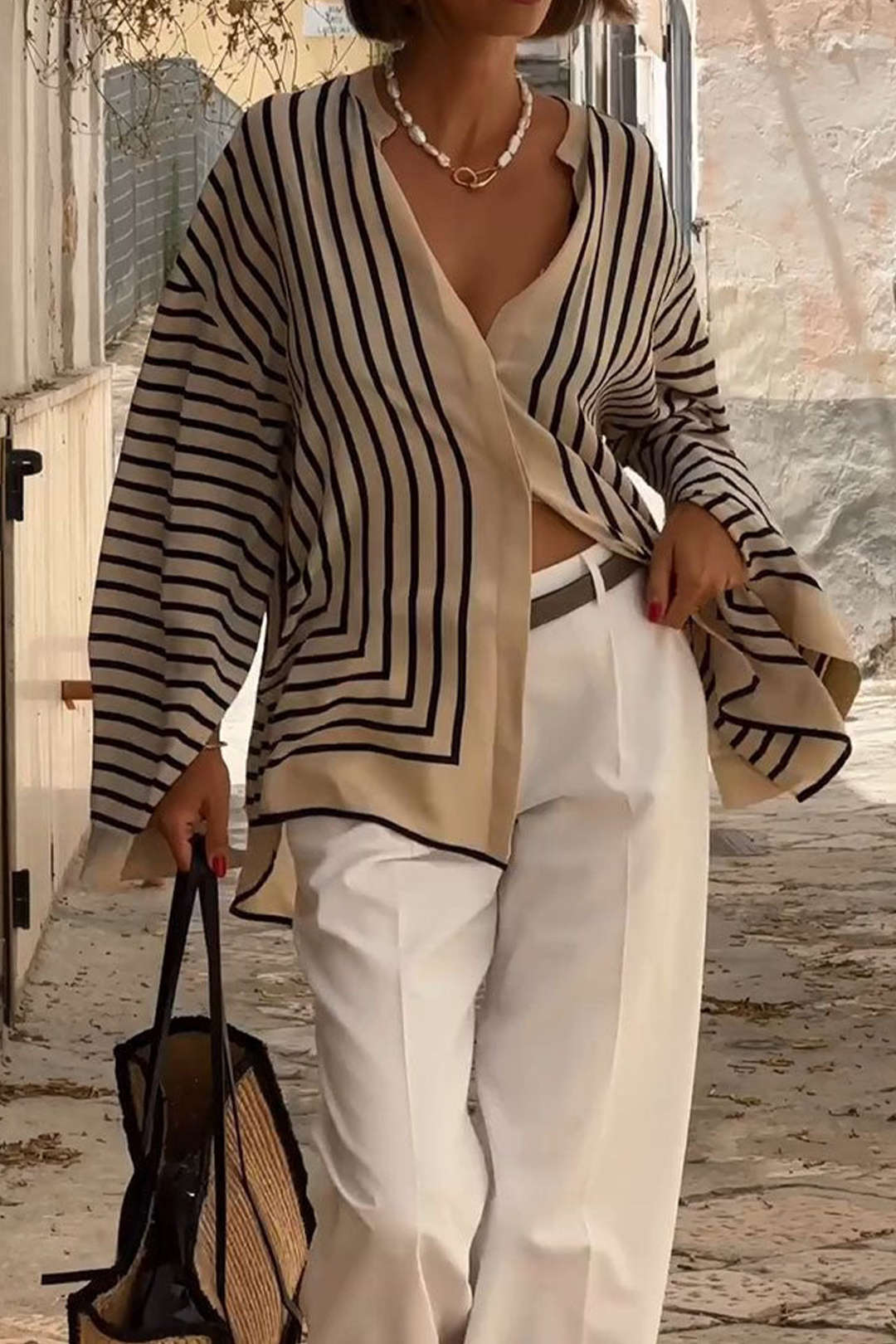 Blouse à Rayures | Coupe Ample | Col Chemise | Idéale pour tenues de printemps
