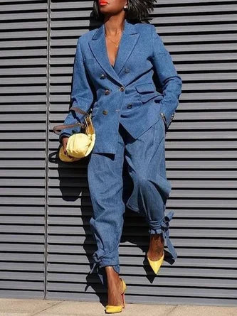 Ensemble Femme | Tailleur Denim Moderne | Idéal pour looks urbains et tenues audacieuses